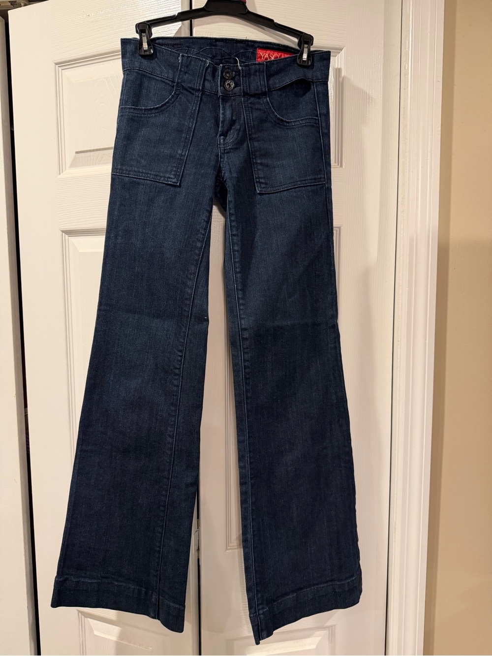 YASO Ultra Low-Rise Flare Jeans in Dark Blue Denim Size 0/25